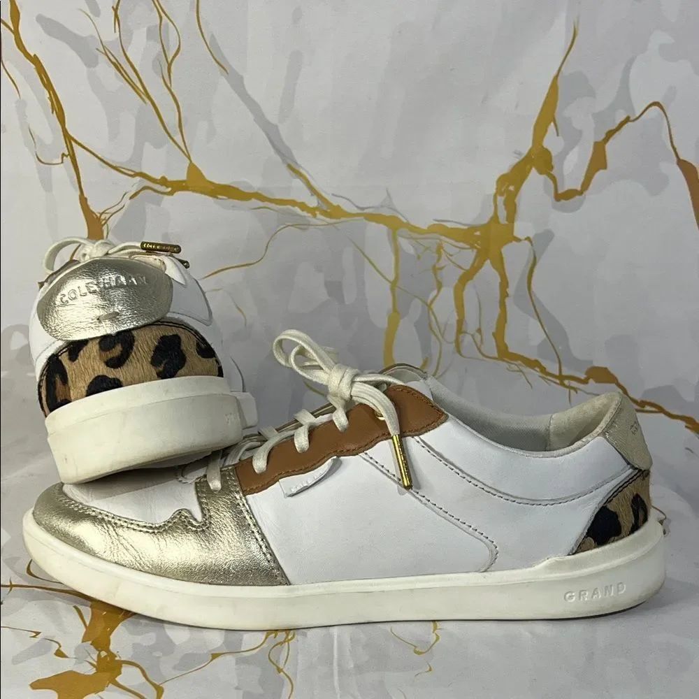 * Cole Haan Women's White and Metallic Sneakers with Leopard Detail
